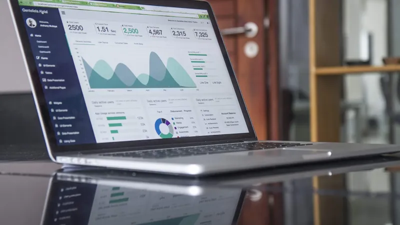 A modern analytics dashboard on a screen with charts and KPI tiles